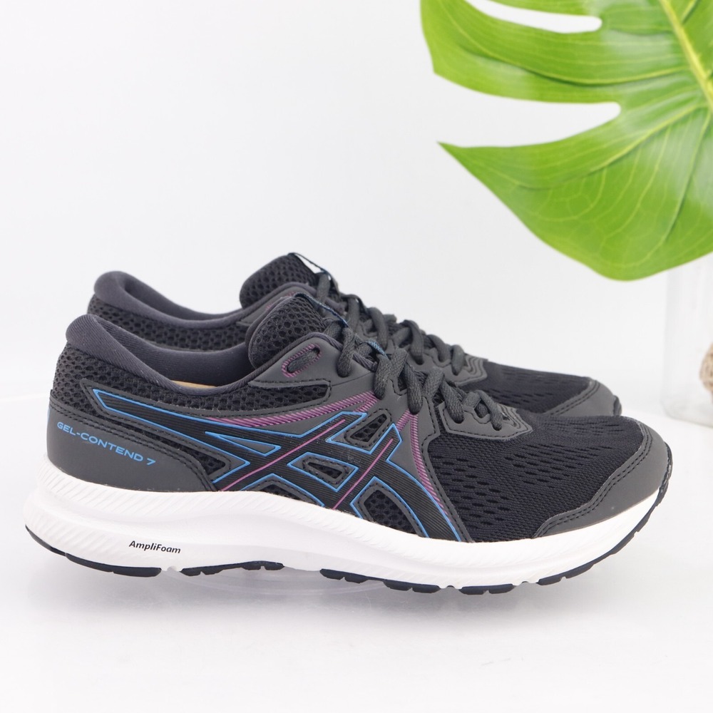 Asics Womens Gel-Contend 7 Running Shoe Size 8 Black Blue Purple Sneaker Trainer